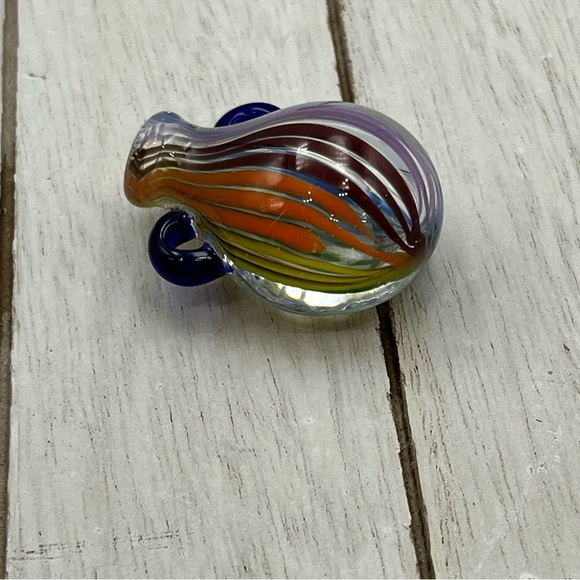 Handmade rainbow open glass pendant Blue and Orange Swirl Glass Bead Necklace - Picture 3 of 5